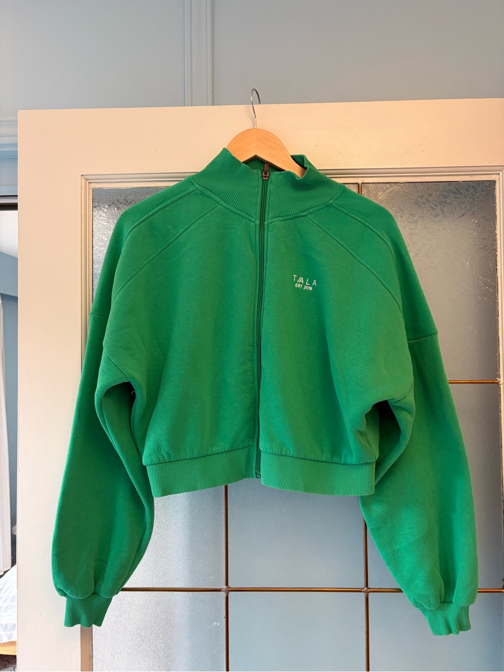 TALA Green Cropped Zip Bomber Jacket